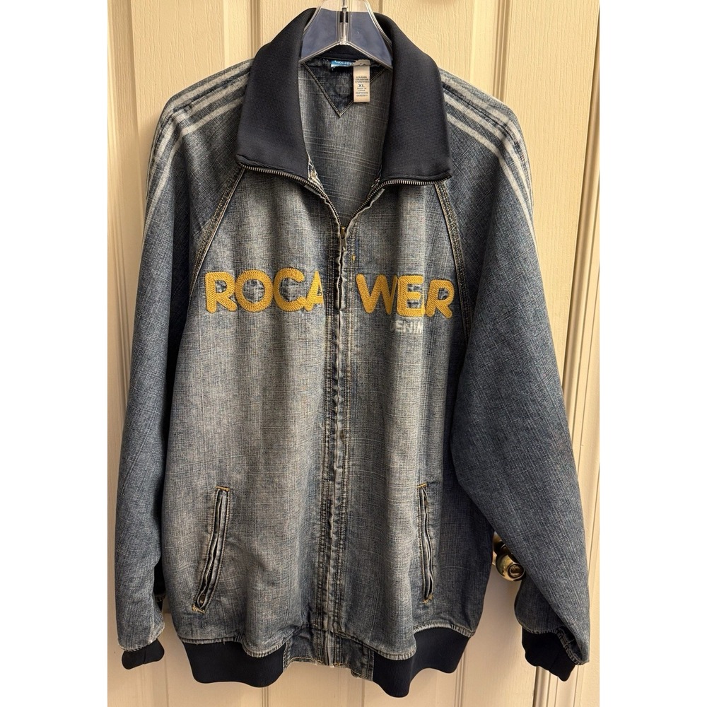 Vintage Rocawear ROC Denim Corp Denim Jacket Multi Patches Embroidered Mens XL